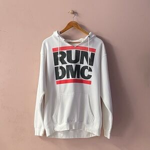 Run DMC White V-Neck Fleece Hoodie GUC Size M